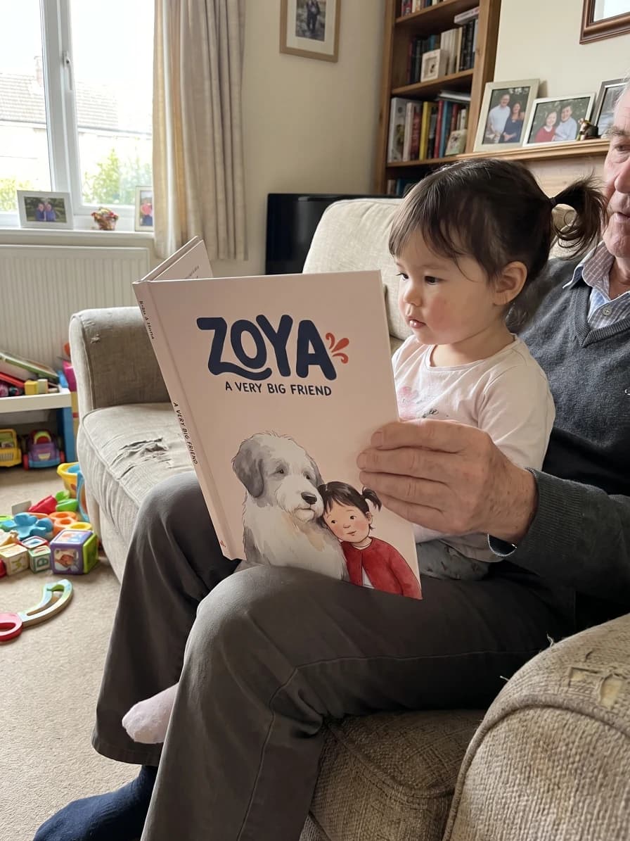 Gift: grandpa and toddler unwrapping Adventures with Grandpa book